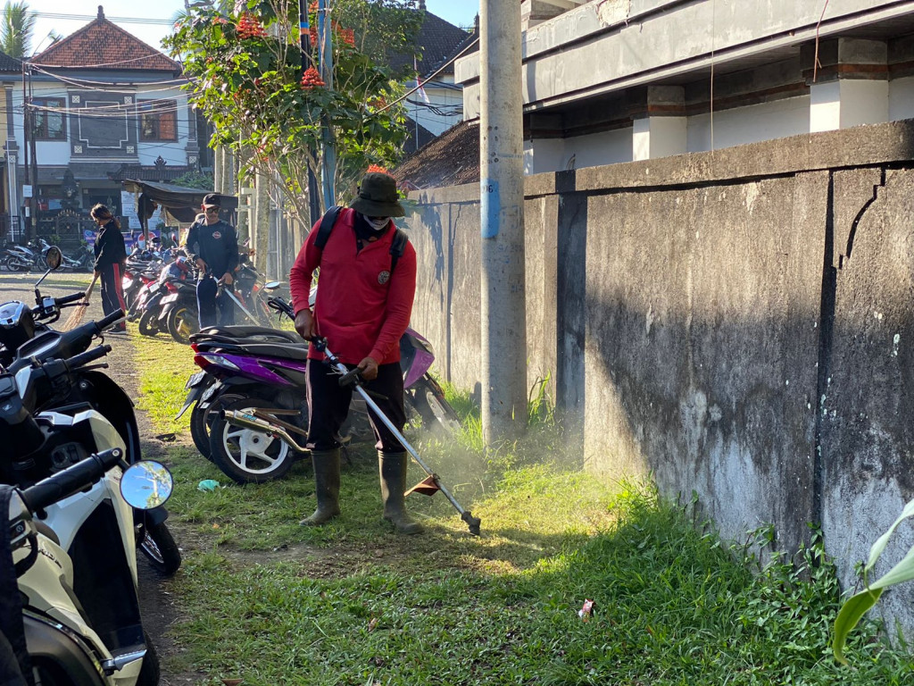 Giat Tenaga Kebersihan Lingkungan Desa Petang , Membersihkan Area Lingkungan Jalan Desa Petang
